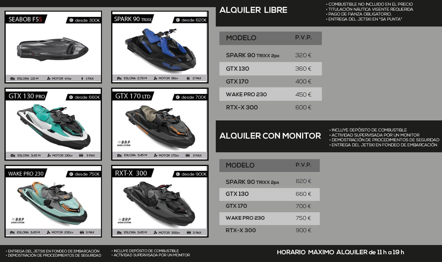 Tarifas Moto Agua 2024